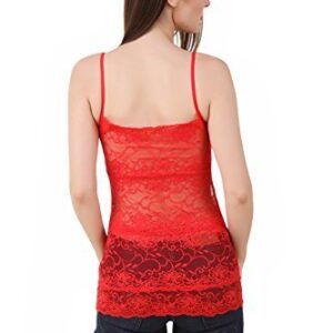 Women’s Elegant Net Cami – Solid Tank Tops Spaghetti Breathable Camisole with Pads [ Nari 1477]