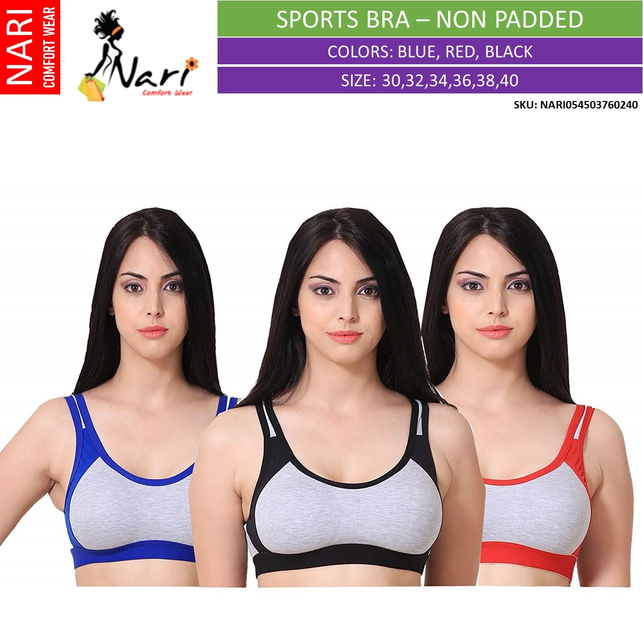 RAMRAJ COTTON Womens Cotton Solid Non Padded Sports Assorted Brazier