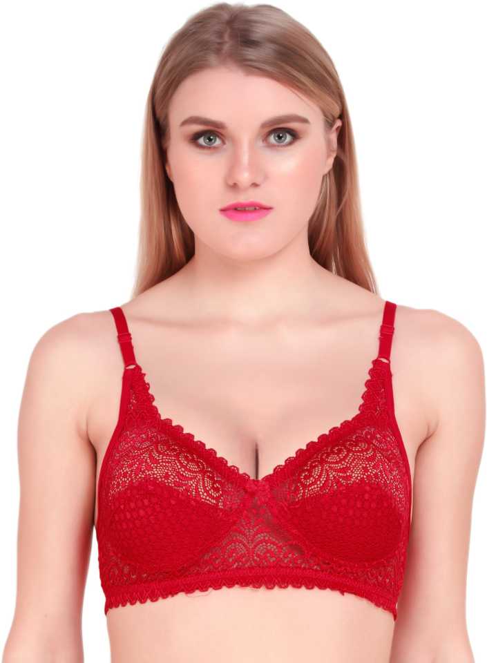KOMY Non-Padded, Non Wired Red Color Premium Lace Bridal Lingerie Set for  Special Moments or Honeymoon (Net Bra with Bikini Panty)