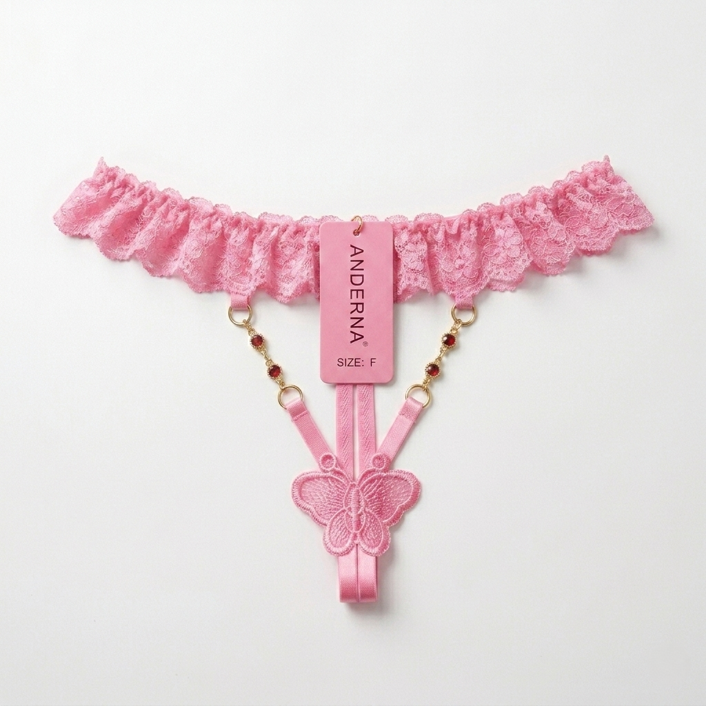 Anderna Butterfly Lace Thong with Decorative Chain Detail – Premium Intimate Wear - Image 2