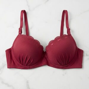 Front view of Maroon modal push-up bra with scalloped edges